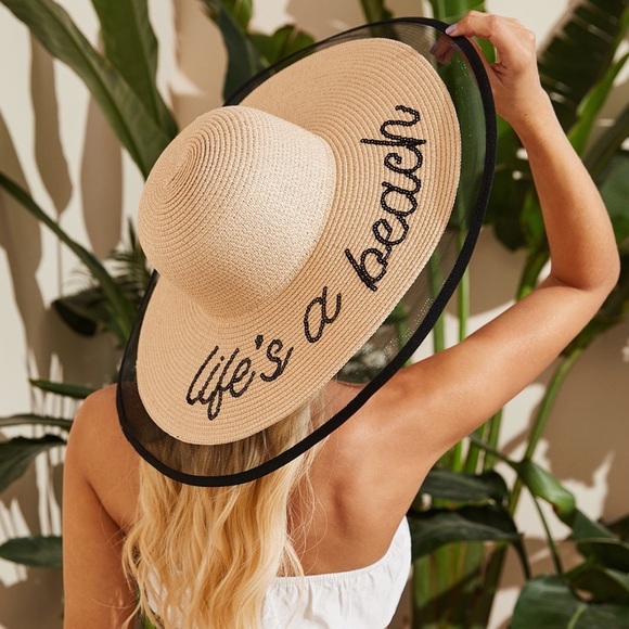 Lifes a Beach Sequined Summer Hat With Lace Net Edge